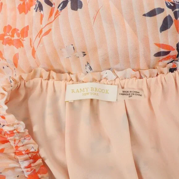 Ramy Brook Manon Dress Strapless Silk Floral Ruffle Midi S Blush Combo - Picture 9 of 9